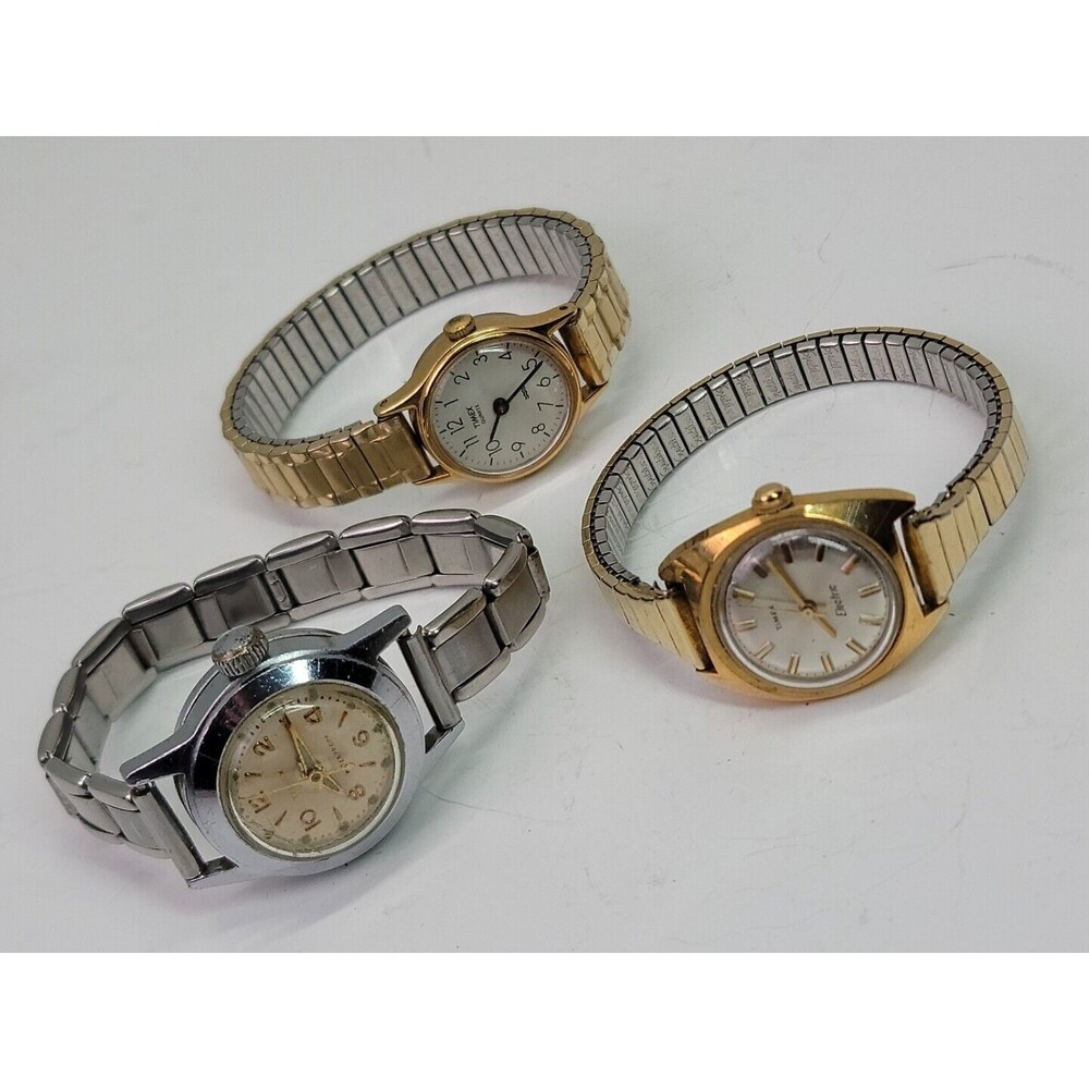 3 VTG Antique Timex Ladies Quartz & Windup Wrist Watch Mix Lot Electric 10k GF